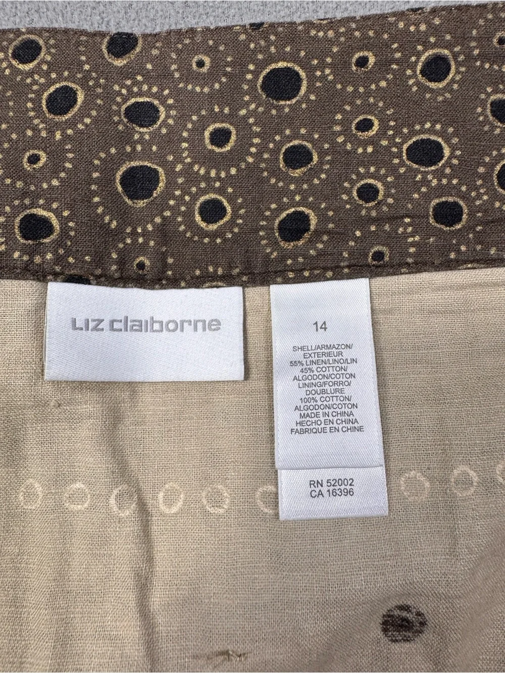 Liz Claiborne Vintage Cottagecore Fairy,Cream A-Line Skirt,Brown Floral Trim, 14